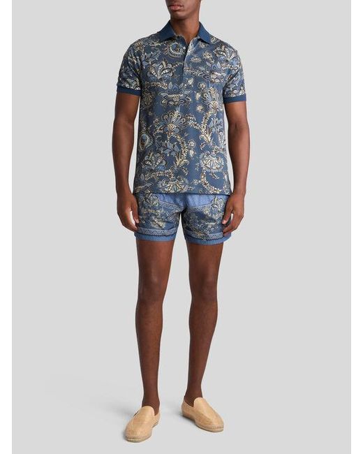 Etro Poloshirt Mit Blumendruck, Herren, Größe in Blue für Herren