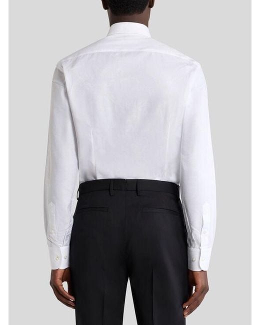 Etro White Floral Cotton Jacquard Shirt for men