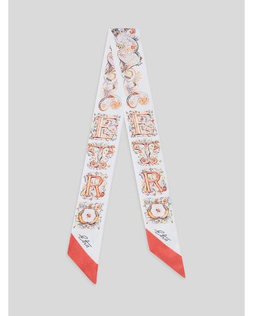 Etro White Silk Paisleyina With Logo And Floral Paisley Motif
