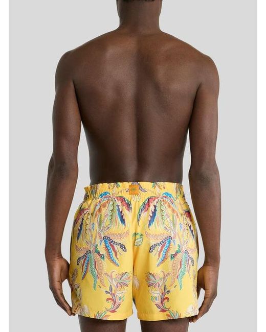Etro White Swim Shorts With Placed Parrot And Palm Tree Print for men