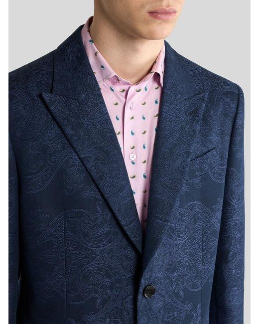 Etro Blue Cotton-Blend Jacquard Jacket With Placed Floral Paisley Motif for men