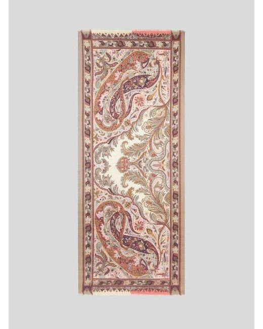Etro Pink Leafy Silk And Cashmere Scarf