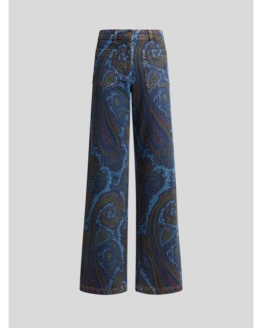 Etro Blue Wide-Leg Jeans