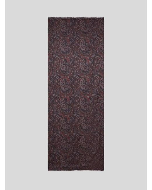 Etro Blue Double-Sided Wool And Silk Scarf With Check And Paisley Motifs for men