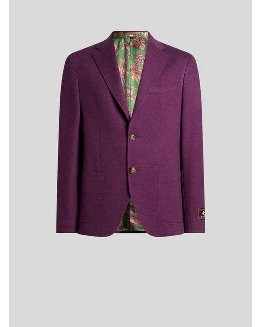 Etro Purple Single-Breasted Wool-Blend Jersey Jacket for men