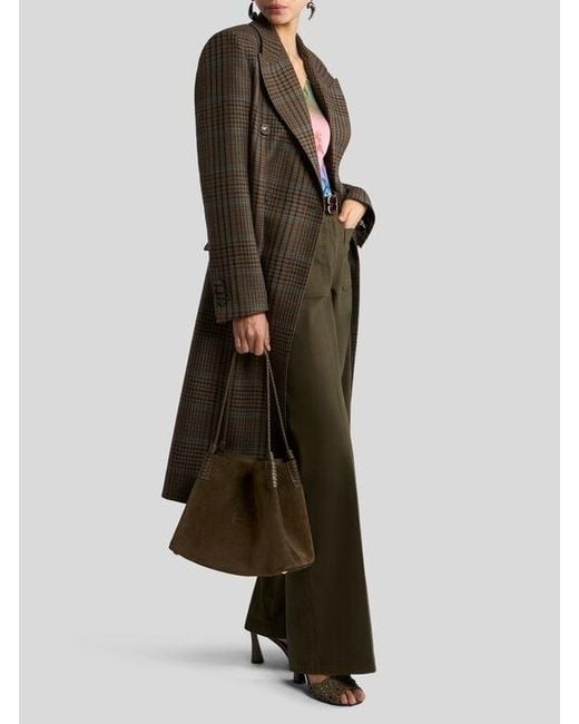 Etro Brown Double-Breasted Wool Coat With Prince Of Wales Motif