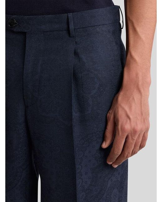 Etro Blue Printed Wool Trousers for men