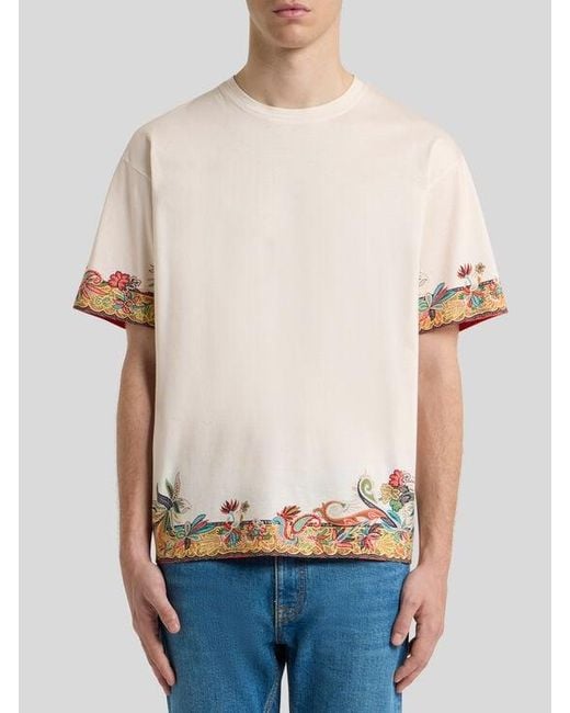 Etro White Cotton Jersey T-Shirt With Placed Paisley Print for men