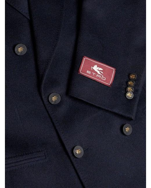 Etro Blue Double-Breasted Cashmere Blazer for men