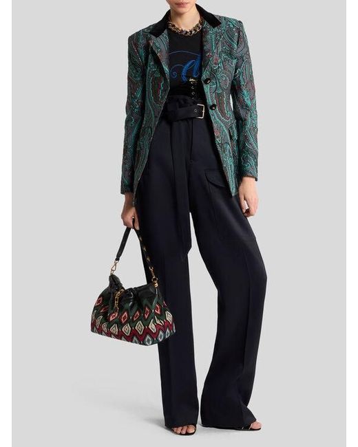 Etro Blue Jacquard Single-Breasted Jacket With Paisley Motif