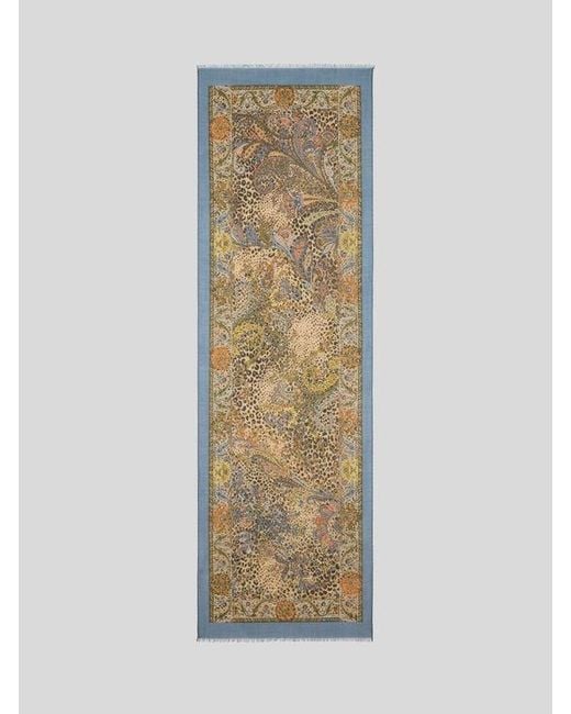Etro Natural Cashmere-Blend Scarf With Paisley And Animal Motif