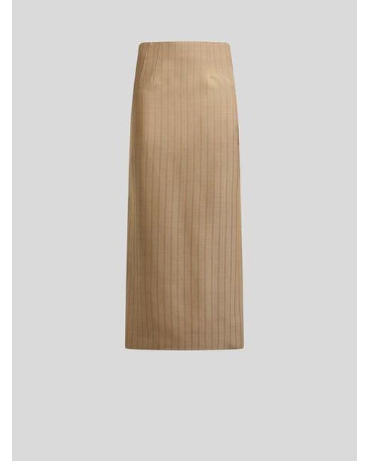 Etro Natural Wool Jacquard Midi Skirt With Striped Pattern