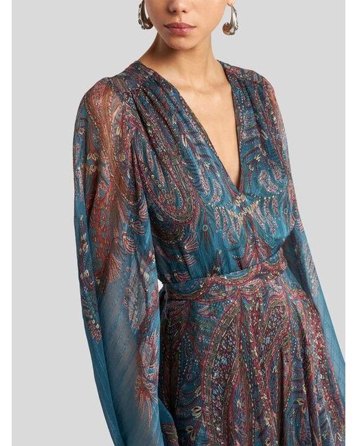 Etro Blue Floral Paisley Long Silk Dress