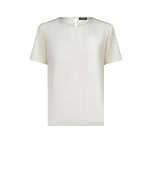 T-Shirt En Crêpe De Chine, Femme, Taille Etro en coloris White