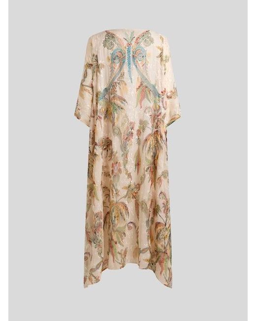 Etro Natural Crepon Kaftan With Embroidery And Paisley Foliage Motif
