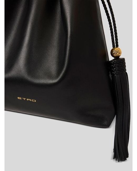 Etro Black Medium Leather Kalispera Bag With Tassels