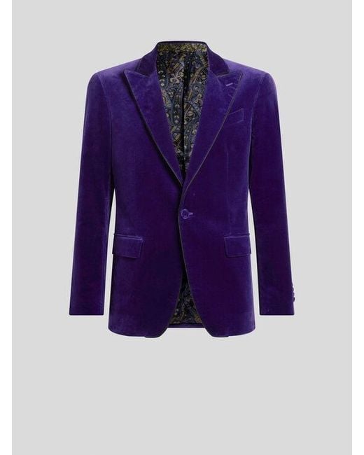 Etro Purple Single-Breasted Blazer With Contrasting Lining for men