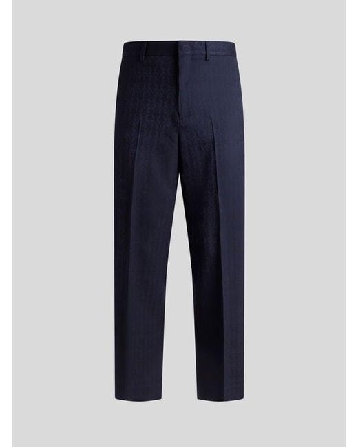 Etro Blue Wool Jacquard Trousers for men