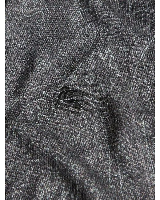 Etro Gray Knit Polo-Shirt With Paisley Print for men