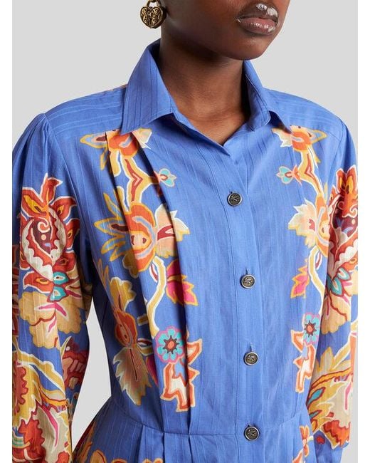 Etro Blue Printed Cotton Shirt Dress