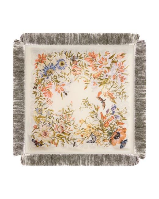 Etro Metallic Silk Scarf With Fringing And Flora And Fauna Motif