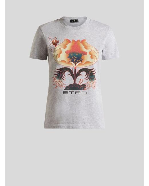 Etro White Cotton T-Shirt With Print And Logo