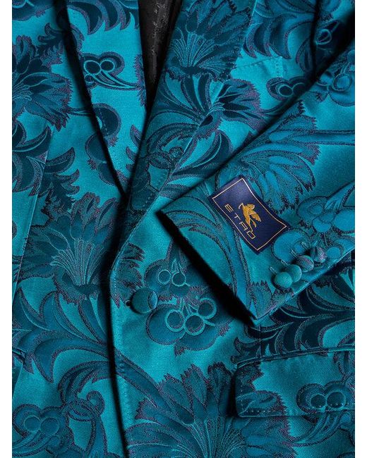 Etro Blue Floral Leafy Single-Breasted Blazer, , Light for men