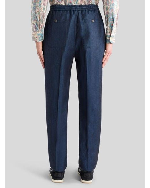 Etro Blue Wool And Linen Jogging Trousers for men