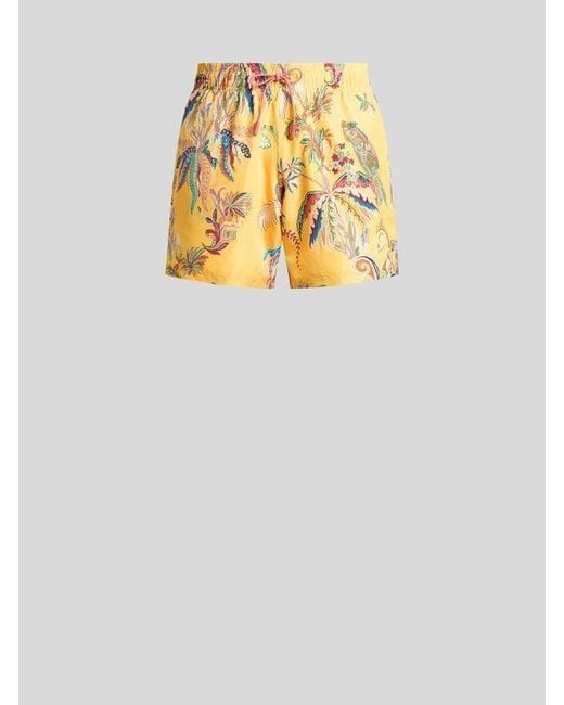 Etro White Swim Shorts With Placed Parrot And Palm Tree Print for men