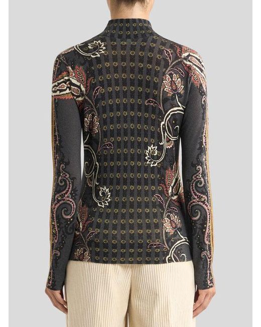 Pull À Col Montant En Soie Et Cachemire À Motif Paisley Fleuri, Femme, Taille Etro en coloris Black
