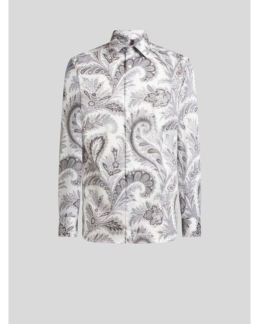 Etro White Floral Paisley Cotton Shirt for men