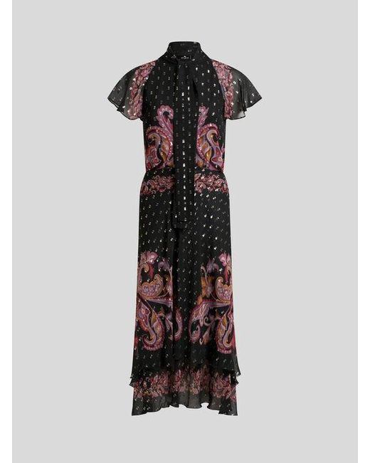 Robe Midi En Soie Fil Coupé, Femme, Taille Etro en coloris Black