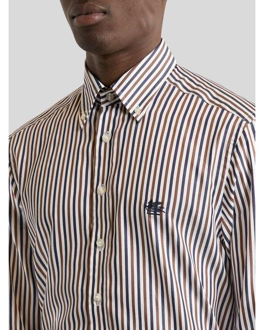 Etro Gray Cotton Shirt With Vertical-Stripe Pattern for men