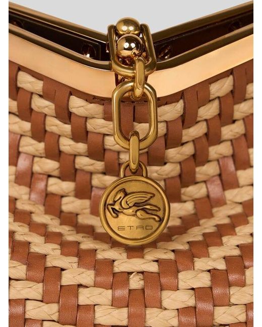 Etro Brown Medium Woven Leather And Raffia Vela Bag