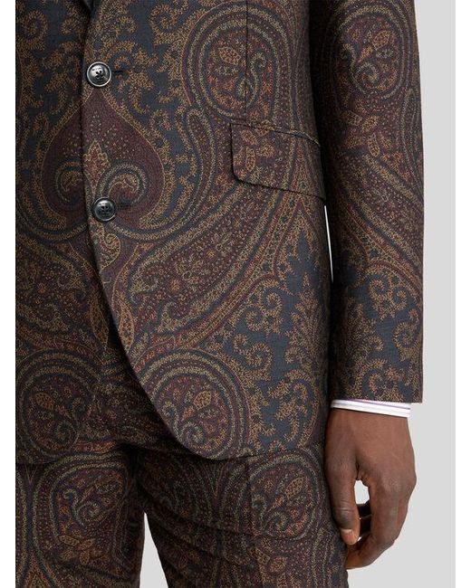 Etro Brown Single-Breasted Wool-Blend Jacquard Jacket With Paisley Motif for men