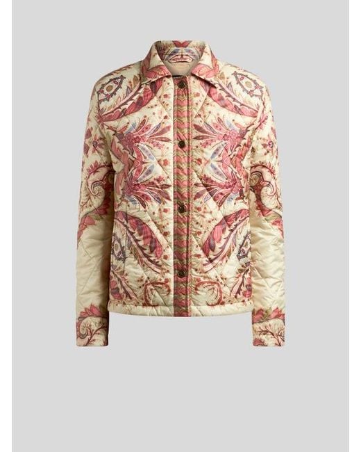 Etro Natural Padded Jacket With Foliage Print