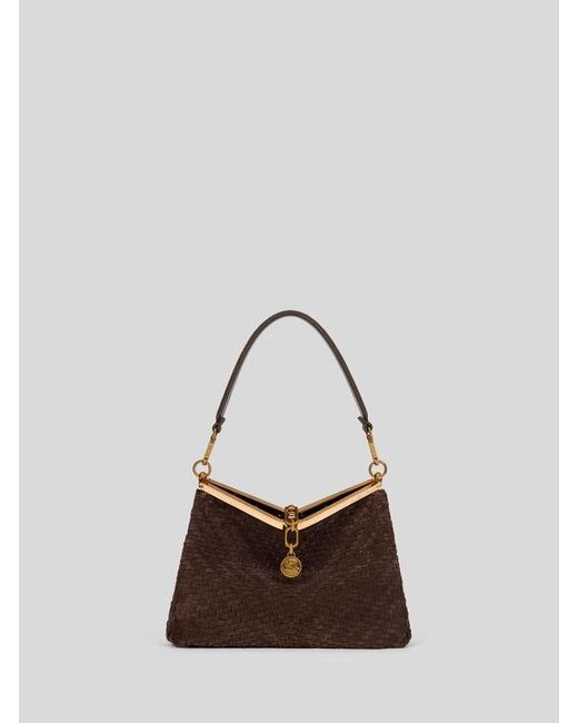 Etro Brown Medium Woven Suede Vela Bag