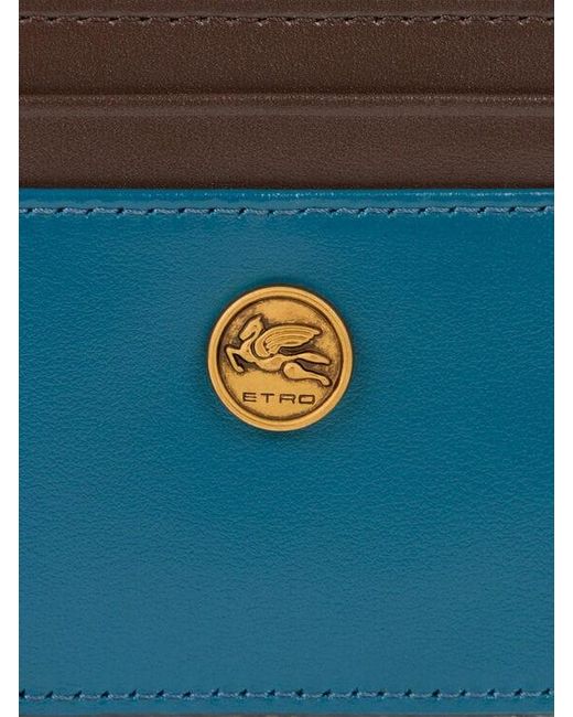 Etro Blue Two-Tone Leather Card Holder