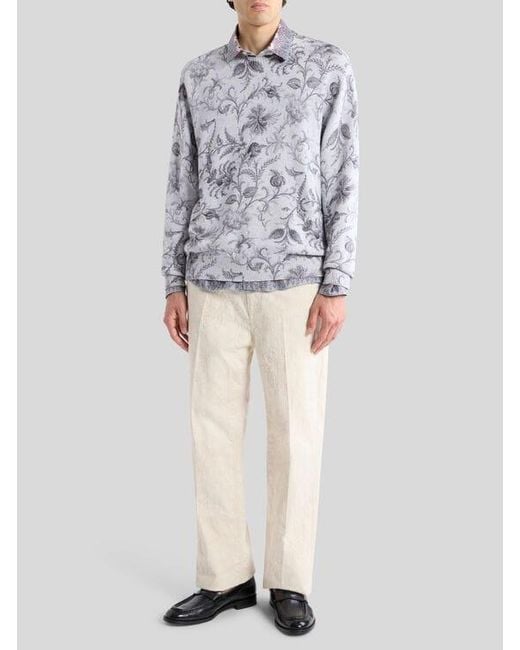 Etro White Cotton-Blend Sweater With Floral Motif for men