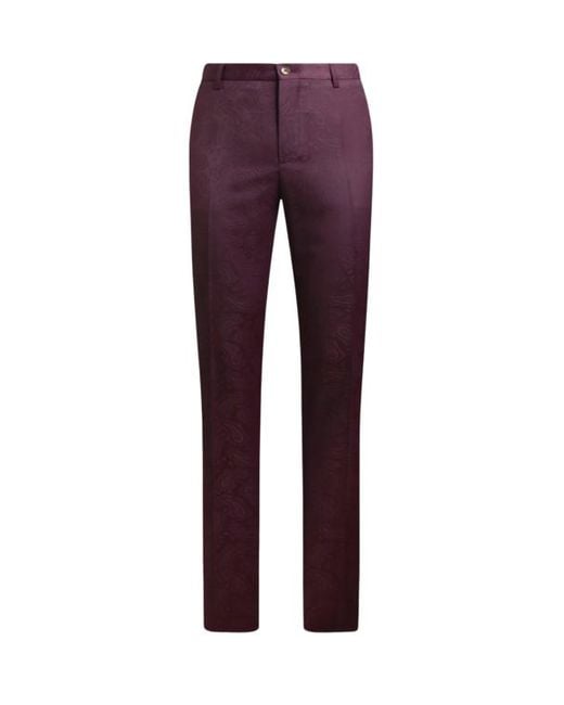 Etro Purple Straight-Leg Wool Jacquard Trousers With Paisley Motif for men