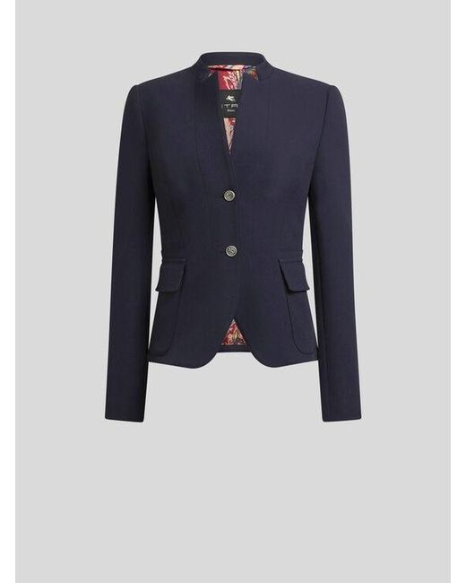 Etro Blue Single-Breasted Jacket With Peplum Detail