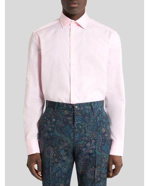 Etro Pink Cotton Jacquard Shirt for men