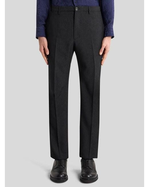 Etro Black Wool Jacquard Trousers With Paisley Motif for men