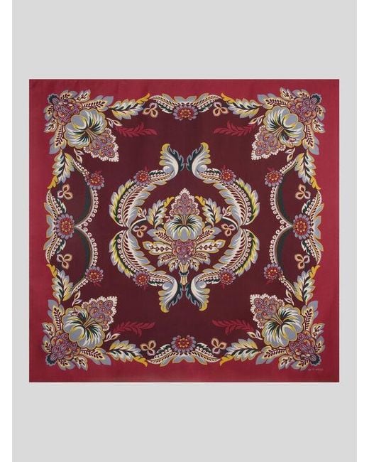 Etro Red Silk Scarf With Flower And Bee Motif