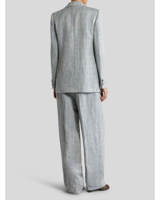 Etro Blue Single-Breasted Linen-Blend Jacket