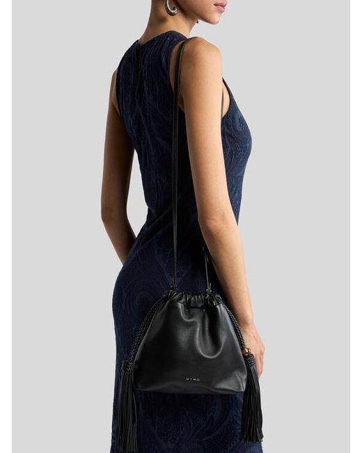 Etro Black Mini Leather Kalispera Bag With Tassels