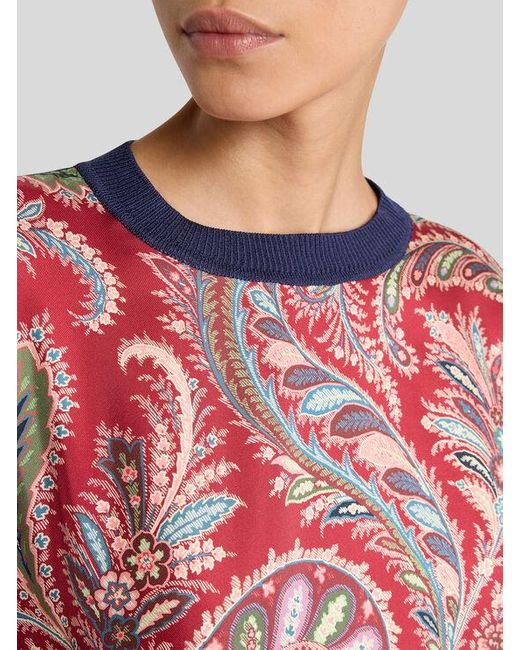 T-Shirt Avec Empiècement Paisley Fleuri, Femme, Taille Etro en coloris Red