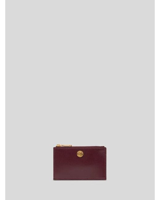 Etro Purple Leather Card Holder With Pegaso Button