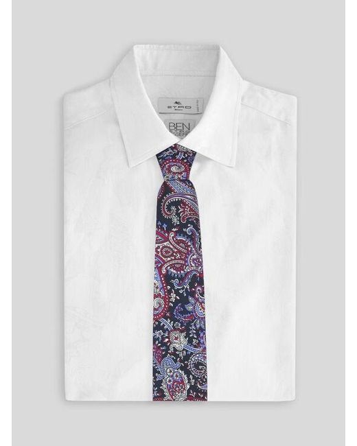Etro White Silk Tie With Floral Paisley Motif for men