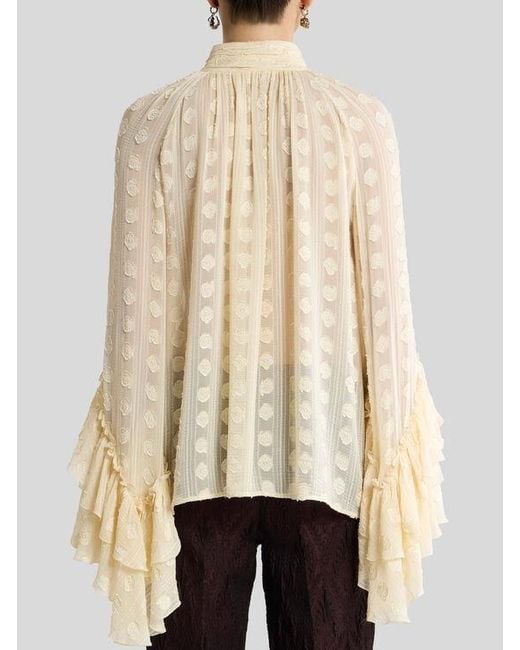 Etro White Jacquard Shirt With Ruffles And Fil Coupé Motif